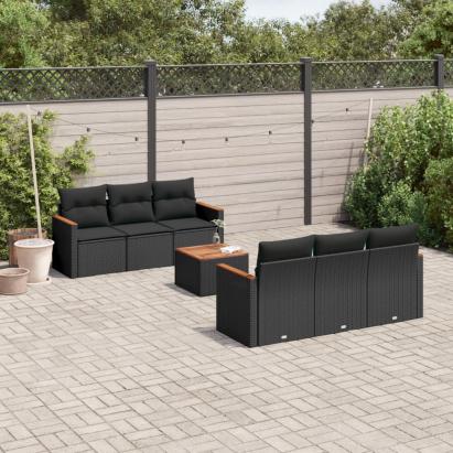 Set canapele de grădină cu perne, 7 piese, negru, poliratan GartenMobel Dekor