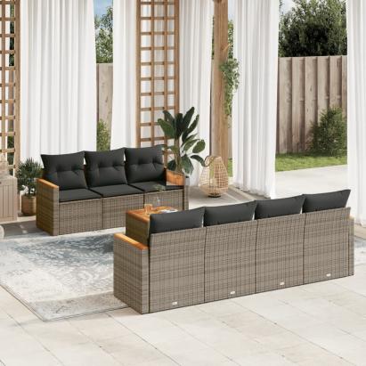 Set canapele de grădină cu perne, 8 piese, gri, poliratan GartenMobel Dekor