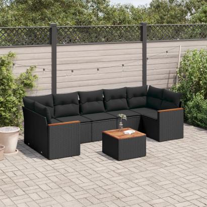 Set mobilier de grădină cu perne, 8 piese, negru, poliratan GartenMobel Dekor