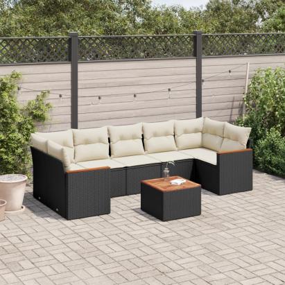 Set mobilier de grădină cu perne, 8 piese, negru, poliratan GartenMobel Dekor