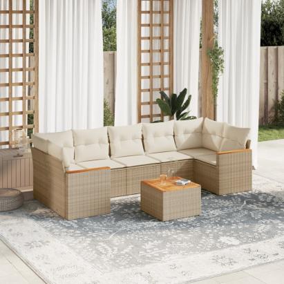 Set canapele de grădină, 8 piese, cu perne, bej, poliratan GartenMobel Dekor
