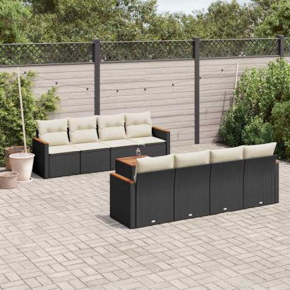 Set mobilier de grădină cu perne, 9 piese, negru, poliratan GartenMobel Dekor