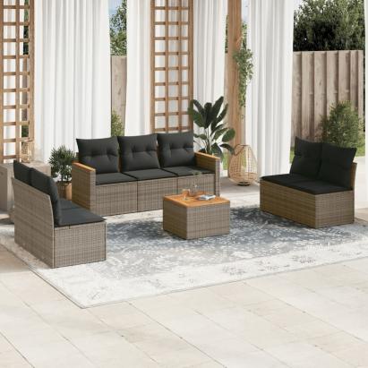Set canapele de grădină cu perne, 8 piese, gri, poliratan GartenMobel Dekor
