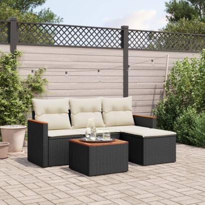 Set mobilier de grădină cu perne, 5 piese, negru, poliratan GartenMobel Dekor