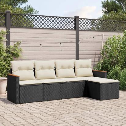 Set mobilier de grădină cu perne, 5 piese, negru, poliratan GartenMobel Dekor