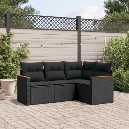 Set mobilier de grădină cu perne, 4 piese, negru, poliratan GartenMobel Dekor