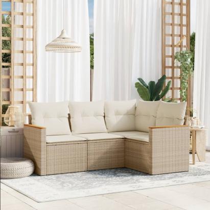 Set canapele de grădină, 4 piese, cu perne, bej, poliratan GartenMobel Dekor