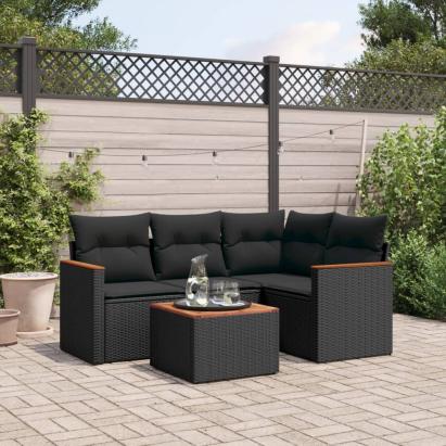 Set mobilier de grădină cu perne, 5 piese, negru, poliratan GartenMobel Dekor