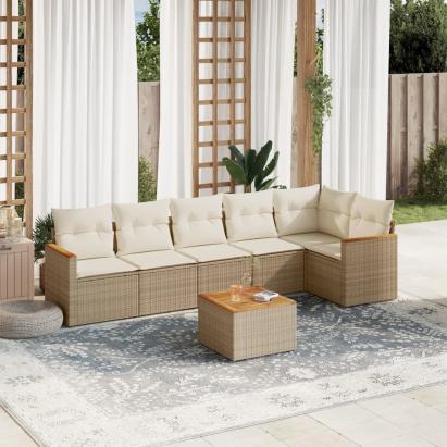 Set canapele de grădină, 7 piese, cu perne, bej, poliratan GartenMobel Dekor