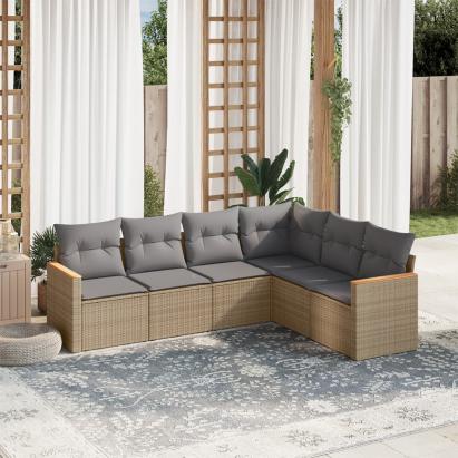 Set canapele de grădină cu perne, 6 piese, bej, poliratan GartenMobel Dekor