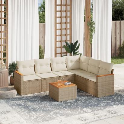 Set canapele de grădină, 7 piese, cu perne, bej, poliratan GartenMobel Dekor