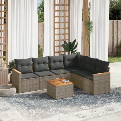 Set canapele de grădină, 7 piese, cu perne, gri, poliratan GartenMobel Dekor