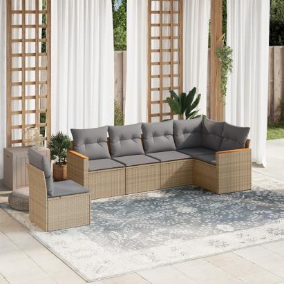 Set canapele de grădină cu perne, 6 piese, bej, poliratan GartenMobel Dekor