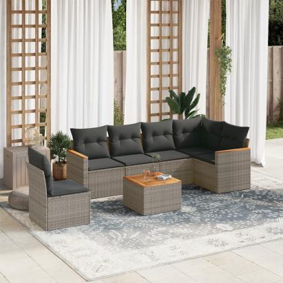 Set canapele de grădină, 7 piese, cu perne, gri, poliratan GartenMobel Dekor