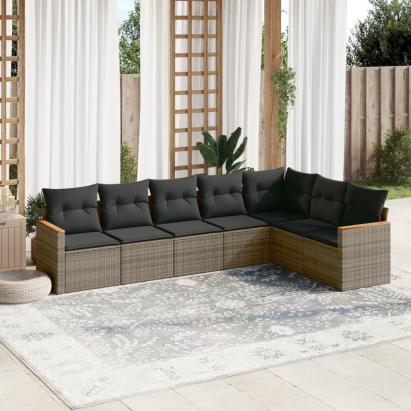 Set canapele de grădină, 7 piese, cu perne, gri, poliratan GartenMobel Dekor