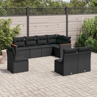 Set mobilier de grădină cu perne, 8 piese, negru, poliratan GartenMobel Dekor