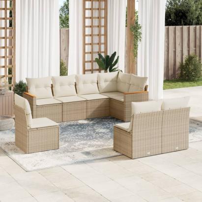 Set canapele de grădină, 8 piese, cu perne, bej, poliratan GartenMobel Dekor