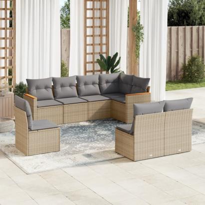 Set canapele de grădină, 8 piese, cu perne, bej, poliratan GartenMobel Dekor