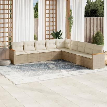 Set canapele de grădină, 9 piese, cu perne, bej, poliratan GartenMobel Dekor