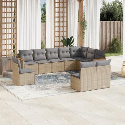 Set canapele de grădină cu perne, 10 piese, bej, poliratan GartenMobel Dekor