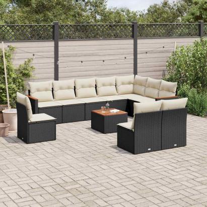 Set canapele de grădină cu perne, 11 piese, negru, poliratan GartenMobel Dekor