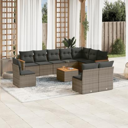 Set canapele de grădină cu perne, 11 piese, gri, poliratan GartenMobel Dekor