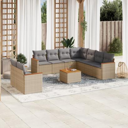 Set canapele de grădină cu perne, 10 piese, bej, poliratan GartenMobel Dekor