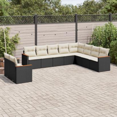 Set canapele de grădină cu perne, 10 piese, negru, poliratan GartenMobel Dekor