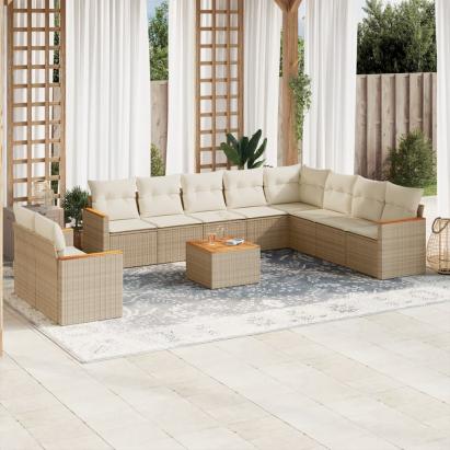 Set canapele de grădină cu perne, 11 piese, bej, poliratan GartenMobel Dekor