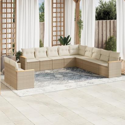 Set canapele de grădină cu perne, 11 piese, bej, poliratan GartenMobel Dekor