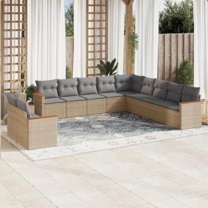 Set canapele de grădină cu perne, 11 piese, bej, poliratan GartenMobel Dekor