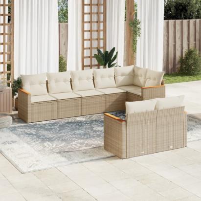 Set canapele de grădină, 8 piese, cu perne, bej, poliratan GartenMobel Dekor