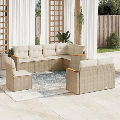 Set canapele de grădină, 8 piese, cu perne, bej, poliratan GartenMobel Dekor