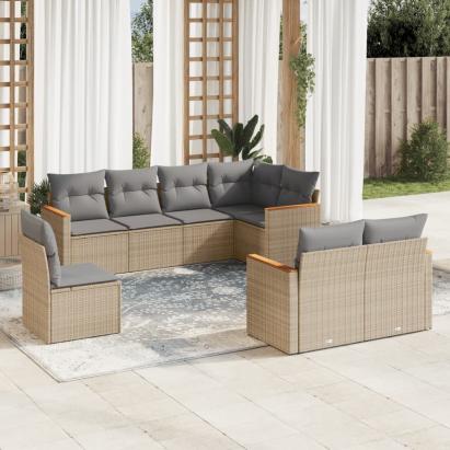 Set canapele de grădină, 8 piese, cu perne, bej, poliratan GartenMobel Dekor