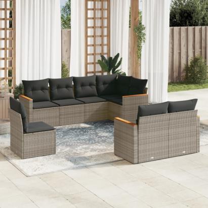 Set canapele de grădină cu perne, 8 piese, gri, poliratan GartenMobel Dekor