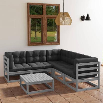 Set mobilier de grădină cu perne, 6 piese, lemn masiv de pin GartenMobel Dekor
