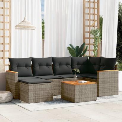 Set canapele de grădină, 7 piese, cu perne, gri, poliratan GartenMobel Dekor