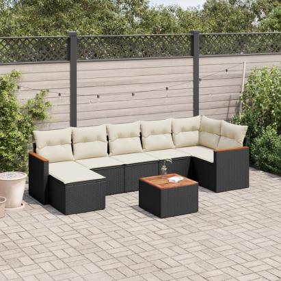 Set mobilier de grădină cu perne, 8 piese, negru, poliratan GartenMobel Dekor