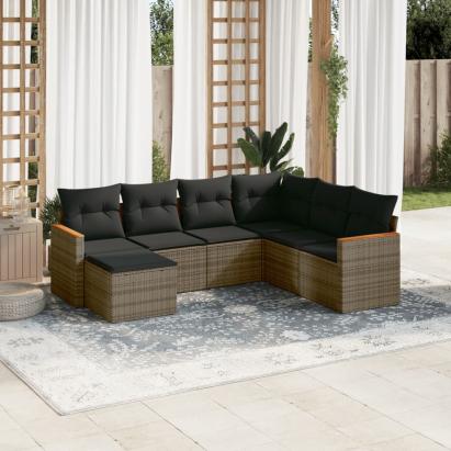 Set canapele de grădină, 7 piese, cu perne, gri, poliratan GartenMobel Dekor
