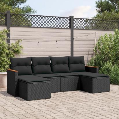 Set mobilier de grădină cu perne, 6 piese, negru, poliratan GartenMobel Dekor