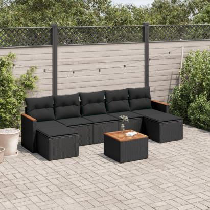 Set mobilier de grădină cu perne, 8 piese, negru, poliratan GartenMobel Dekor