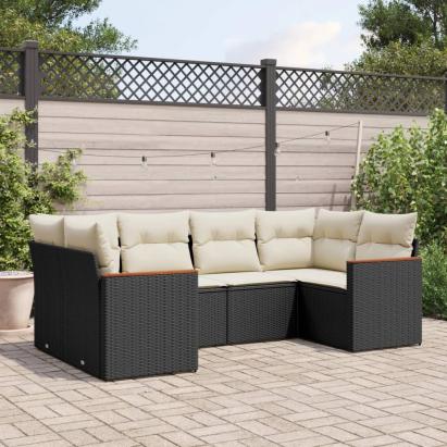 Set mobilier de grădină cu perne, 6 piese, negru, poliratan GartenMobel Dekor