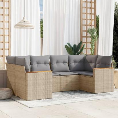 Set canapele de grădină cu perne, 6 piese, bej, poliratan GartenMobel Dekor