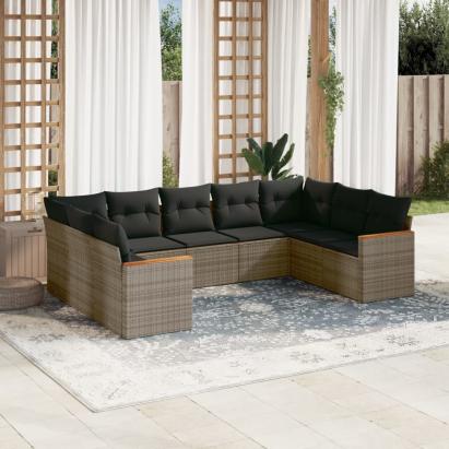 Set canapele de grădină, 9 piese, cu perne, gri, poliratan GartenMobel Dekor