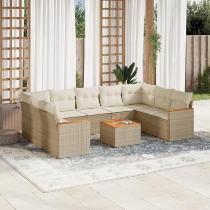 Set canapele de grădină cu perne, 10 piese, bej, poliratan GartenMobel Dekor
