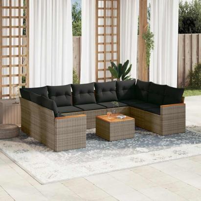Set mobilier de grădină cu perne, 10 piese, gri, poliratan GartenMobel Dekor