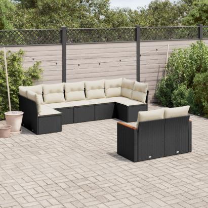 Set mobilier de grădină cu perne, 9 piese, negru, poliratan GartenMobel Dekor