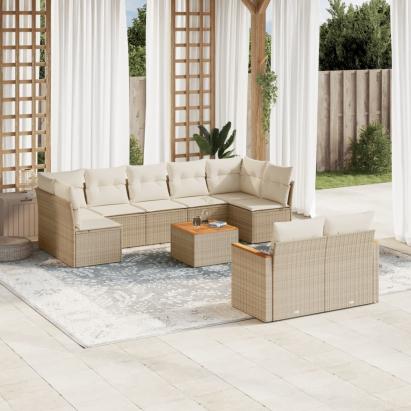 Set canapele de grădină cu perne, 10 piese, bej, poliratan GartenMobel Dekor