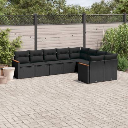 Set mobilier de grădină cu perne, 9 piese, negru, poliratan GartenMobel Dekor