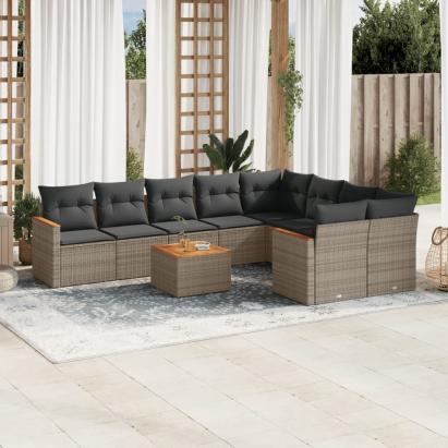 Set mobilier de grădină cu perne, 10 piese, gri, poliratan GartenMobel Dekor